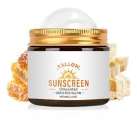 Beef Tallow Sunscreen SPF 50+, 100% Organic Grass Fed Beef Tallow Sun Cream, SPF 50 Face Moisturiser, Tallow Balm Instant Sun Protection, Non Greasy, Waterproof & Moisturising Suncream