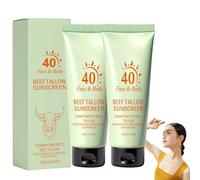 Beef Tallow Sunscreen SPF 50,Beef Tallow Sunscreen for Face and Body,Sweat & Water Resistant, Non-Greasy Moisturising Sun Cream,Sunscreens for All Skin Type (2PCS)