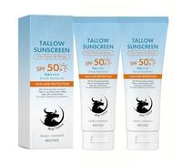 Beef Tallow Sunscreen SPF 50+ P Mineral Sunscreen with Non-Nano Zinc Oxide, Broad Spectrum UVA/UVB Protection, Water-Resistant, Moisturising Face & Body Sunblock, No White Cast, 85g/3 OZ(2PC)