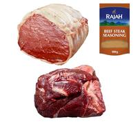 Beef Topside & Cow Cheek 1kg with Rajah Seasoning | Halal Premium Beef Combo for Slow Cooking, Curries & BBQ | Tender, Juicy & Flavorful Traditional Pack