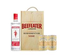 Beefeater London Dry Gin with Fentimans Tonics in Wooden Box Gift Set - Premium Gift Set for Women - Gift for Her - Unique Alcohol Present with Personalised Keepsake Box