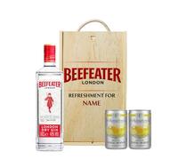 Beefeater London Dry Gin with Folkington's Tonics in Wooden Box Gift Set - Premium Gift Set for Women - Gift for Her - Unique Alcohol Present with Personalised Keepsake Box