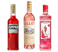 Beefeater Pink Strawberry Gin, Lillet Rosé Aperitif & Campari - Strawberry Negroni Cocktail Bundle