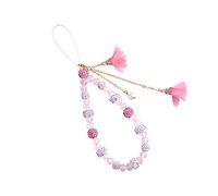 BEEFLYING 1 Pcs Crystal Flower Lanyard Charms Cell Phone Strap Crystal Glass Beaded Cell Phone Lanyard Cute Keychain Charm for Car Key Purse Phone Case Wallet Decor(Pink)