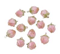 BEEFLYING 10 Pcs Flower Bud Pendant Charms Transparent Acrylic Flower Pendants with Brass Peg Bails for Jewelry Making Crafts Supplies (Pink)