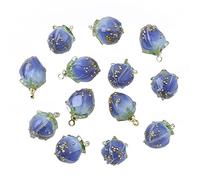 BEEFLYING 10 Pcs Flower Bud Pendant Charms Transparent Acrylic Flower Pendants with Brass Peg Bails for Jewelry Making Crafts Supplies (Blue)