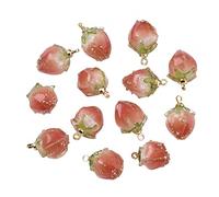 BEEFLYING 10 Pcs Flower Bud Pendant Charms Transparent Acrylic Flower Pendants with Brass Peg Bails for Jewelry Making Crafts Supplies (Red)