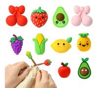 BEEFLYING 10 Pcs Fruit Knitting Needle Stoppers Fit Size 2-4mm Silicone Knitting Needle Point Protectors Stitch Stoppers for Knit Craft Sewing Quilting Pencil Sharp Ends