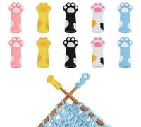 BEEFLYING 10 pcs Knitting Needle Stoppers Cute Cat Paw Knitting Needles Point Protectors Single Hole Silicone Knitting Needle Caps for Knitting Craft DIY Art and Sewing