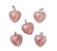BEEFLYING 10 Pcs Natural Gemstone Heart Pendant Charms Strawberry Quartz Charms Healing Stone Pendants for Jewelry Making Crafts Supplies