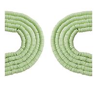 BEEFLYING 10 Strands Handmade Polymer Clay Beads 4mm Flat Round Spacer Beads Loose Bulk Beads for DIY Jewellery Making, Light Green