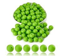 BEEFLYING 100 Pieces Silicone Beads 15mm Round Rubber Focal Bead Loose Spacer Beads for Keychain Making, Pen Bracelet Necklace Jewelry DIY Craft (Yellow Green)