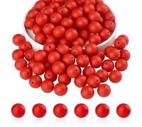 BEEFLYING 100 Pieces Silicone Beads 15mm Round Rubber Focal Bead Loose Spacer Beads for Keychain Making, Pen Bracelet Necklace Jewelry DIY Craft (Dark Red)