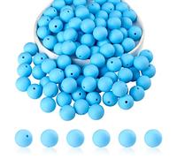 BEEFLYING 100 Pieces Silicone Beads 15mm Round Rubber Focal Bead Loose Spacer Beads for Keychain Making, Pen Bracelet Necklace Jewelry DIY Craft (Sky Blue)