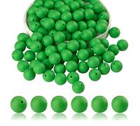 BEEFLYING 100 Pieces Silicone Beads Round Rubber Bead 15MM Loose Spacer Beads for DIY Supplies Jewelry Keychain Making (Grass Green)