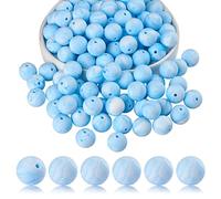BEEFLYING 100 Pieces Silicone Beads Round Rubber Beads 15MM Loose Spacer Beads for DIY Supplies Jewelry Keychain Making (Smoke Blue)