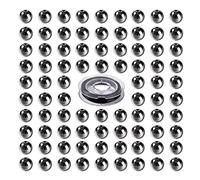 BEEFLYING 100Pcs 8mm Natural Black Hematite Beads Non-Magnetic Gemstone Beads for Bracelet Making Loose Spacer Stone Beads with Elastic Crystal Thread for Jewelry Making Handmade Projects