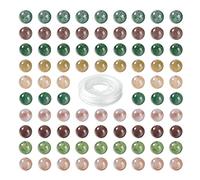 BEEFLYING 100Pcs 8mm Natural Indian Agate Round Beads Light Mixed Colors Smooth Gemstone Beads for DIY Jewelry Bracelets Earrings Necklace Making