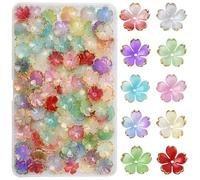 BEEFLYING 100Pcs Cherry Blossom Flower Beads, Mini Acrylic Flower Charm Mixed Bead Cap for Jewelry Bracelet Beaded Floral Making and Christmas Craft Diy