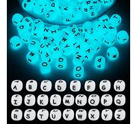 BEEFLYING 104 Square Dice Luminous Cube Silicone Beads, 12mm Large Hole Loose Spacer Beads for Bracelet Necklace Jewelry Making