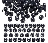 BEEFLYING 108 Pieces Black Cube Letter Silicone Beads 0-9 Number Square Dice Beads Initial Alphabet A~Z Large Hole Loose Spacer Beads for Bracelet Necklace Jewelry Making Decoration