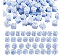 BEEFLYING 108 Pieces Blue Cube Letter Silicone Beads 0-9 Number Square Dice Initial Alphabet A~Z Large Hole Loose Spacer Beads for Bracelet Necklace Jewelry Making Decoration
