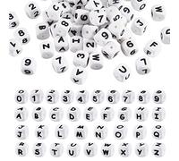 BEEFLYING 108 Pieces White Cube Letter Silicone Beads 0-9 Number Square Dice Initial Alphabet A~Z Large Hole Loose Spacer Beads for Bracelet Necklace Jewelry Making Decoration
