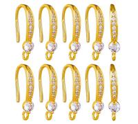 BEEFLYING 10pairs Cubic Zirconia Earring Wire Real 18K Gold Plated Leverback Brass Earrings Hooks for Women Girls DIY Jewelry Making