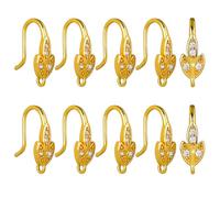 BEEFLYING 10pairs Cubic Zirconia Earring Wire Real 18K Gold Plated Leverback Brass Earrings Hooks for Women Girls DIY Jewelry Making