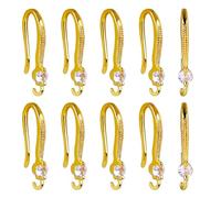 BEEFLYING 10pairs Cubic Zirconia Earring Wire Real 18K Gold Plated Leverback Brass Earrings Hooks for Women Girls DIY Jewelry Making