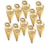 BEEFLYING 10Pcs Cubic Zirconia Brass Heart Charms Pendant Heart with Evil Eye Crystal Rhinestone Pendant Gold Plated Dangle Charm for Jewelry Making Bracelet DIY Craft