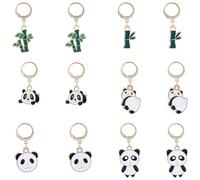 BEEFLYING 12pcs Alloy Enamel Panda Pendants Crochet Stitch Marker Charms Removable Lobster Clasps for Knitting Weaving Sewing Accessories Quilting Handmade Jewelry