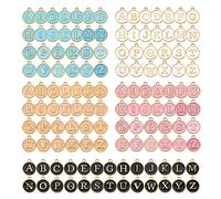 BEEFLYING 130 Pcs Metal Enamel Letter Charms Pendants Flat Round A~Z Alphabet Charm Mixed Colored for Jewelry Name Necklace Bracelet Making