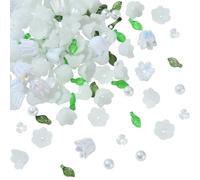 BEEFLYING 180Pcs Mixed Glass Flower Beads Charms Acrylic Leaf Beads Charms Acrylic Pearls Loose Spacer Beads for Jewelry Bracelet Earring Making and Craft Diy