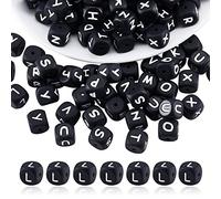 BEEFLYING 20 Black Cube Silicone Beads 12mm Square Dice Alphabet Beads for Initial Letter L Bracelet Necklace Decoration