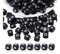 BEEFLYING 20 Black Cube Silicone Beads 12mm Square Dice Alphabet Initial Large Hole Loose Spacer Beads for Bracelet Necklace Jewelry Making Decoration (Letter M)
