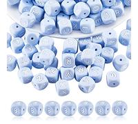 BEEFLYING 20 Blue Cube Silicone Beads - 12mm Square Dice Alphabet Beads for Bracelet Necklace Jewelry Making Decoration (Letter B)