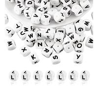 BEEFLYING 20-Piece White Cube Silicone Beads - 12mm Square Dice Alphabet Initial Large Hole Loose Spacer Beads for Bracelet & Necklace Jewelry Making Decoration (Letter L)