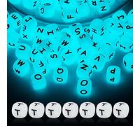 BEEFLYING 20 Pieces Luminous Cube Letter Silicone Beads 12mm Square Dice Alphabet Initial Large Hole Loose Spacer for Bracelet Necklace Jewelry Making Decoration (Letter T)