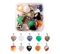 BEEFLYING 20 x Heart Shaped Gemstone Charms Natural Stone Healing Chakra Crystal Gemstone Charms for Jewellery Necklaces Bracelets Making