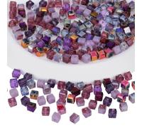 BEEFLYING 200 Pieces 6mm Cube Crystal Glass Beads for Jewelry Making Square Glass Spacer Beads for Bracelet Necklace Earring Craft DIY Home Decor（Purple