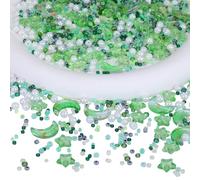 BEEFLYING 2220pcs Mixed Star Moon Shape Glass Spacer Beads Round Pearl Acrylic Beads Seed Beads for DIY Jewelry Making(Lime Green)