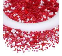 BEEFLYING 2220pcs Mixed Star Moon Shape Glass Spacer Beads Round Pearl Acrylic Beads Seed Beads for DIY Jewelry Making(Red)