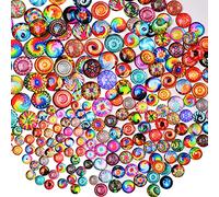 BEEFLYING 280 Pcs Mosaic Printed Half Round Glass Cabochons Floral Glass Cabochons Flatback Mixed Color Dome Cabochons for Cameo Photo Pendant Jewelry Making