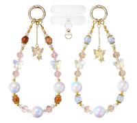 BEEFLYING 2Pc Beaded Phone Wrist Strap Cute Phone Charm Strap Wristlet with Pearl and Crystal Beads Butterfly Pendant for Case Keychains Card Wallets Detachable