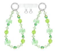 BEEFLYING 2Pc Green Phone Charm Cute Beaded Phone Wrist Strap Chain Wristlet with Four-Leaf Clover for Case Bag Keychain with PVC Plastic Cell Mobile Patch for Women