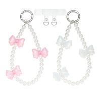 BEEFLYING 2Pc Pink Phone Charm Cute Beaded Phone Wrist Strap Chain Wristlet with 3 Bows for Case Bag Keychain with PVC Plastic Cell Mobile Patch for Women