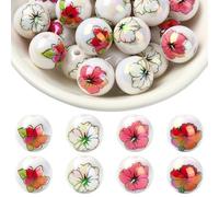 BEEFLYING 30 Pieces Round Acrylic Beads 16mm Printed Flower Spacer Beads for Jewelry Bracelet Keychain DIY and Beadable Pen Making