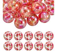 BEEFLYING 30 Pieces Round Transparent Acrylic Beads 16mm Strawberry Fruit Beads for Jewelry Spacer Bracelet Keychain Diy and Beadable Pen Making