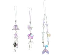 BEEFLYING 3Pcs Pink Cute Phone Charms Strap Aesthetic Y2K Cellphone Pendant Jellyfish Mermaid Moon Star Phone Charms for Keychain Bags Cameras Earphones Pendant Decoration